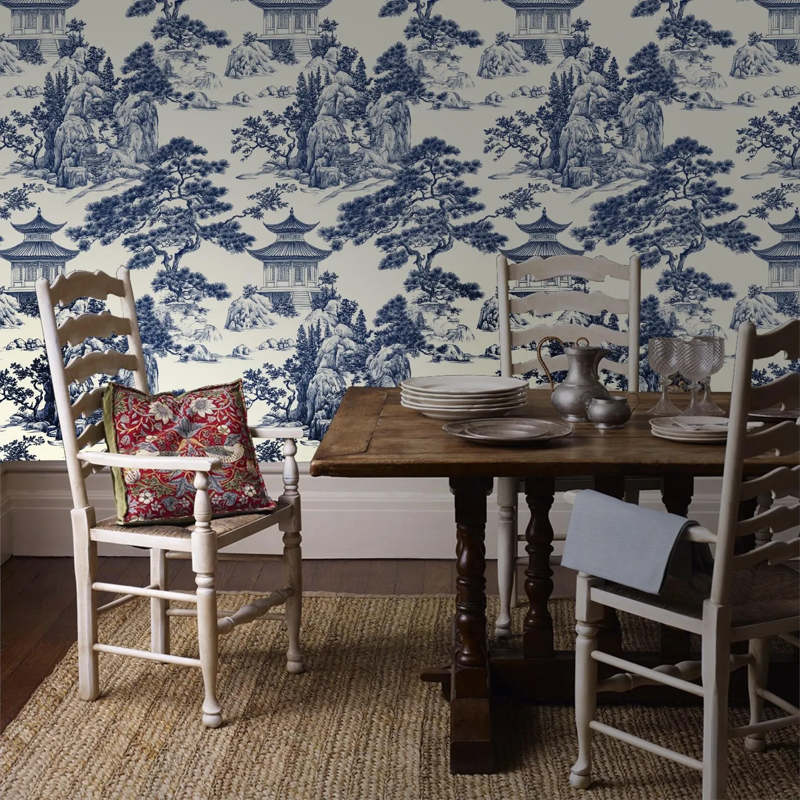 Customized wallpaper blue and white forest wallpaper French countryside retro jungle decoration painting living room 3d murals
