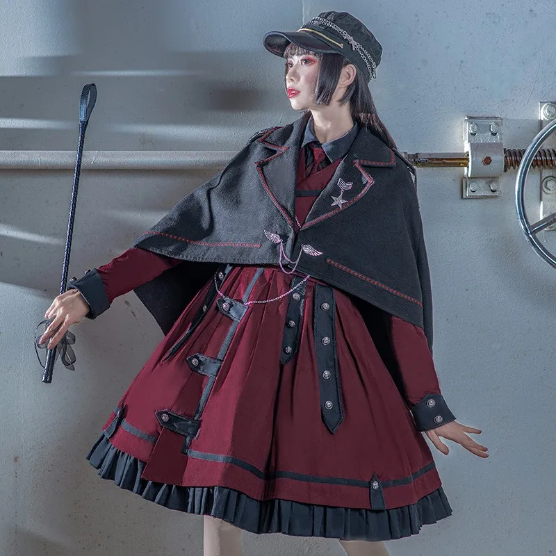 Military Lolita Dress Red Gothic Lolita Skirt Victorian Dress Cape Women Naval style Clothes Lolita Uniform Girls Cloak Black