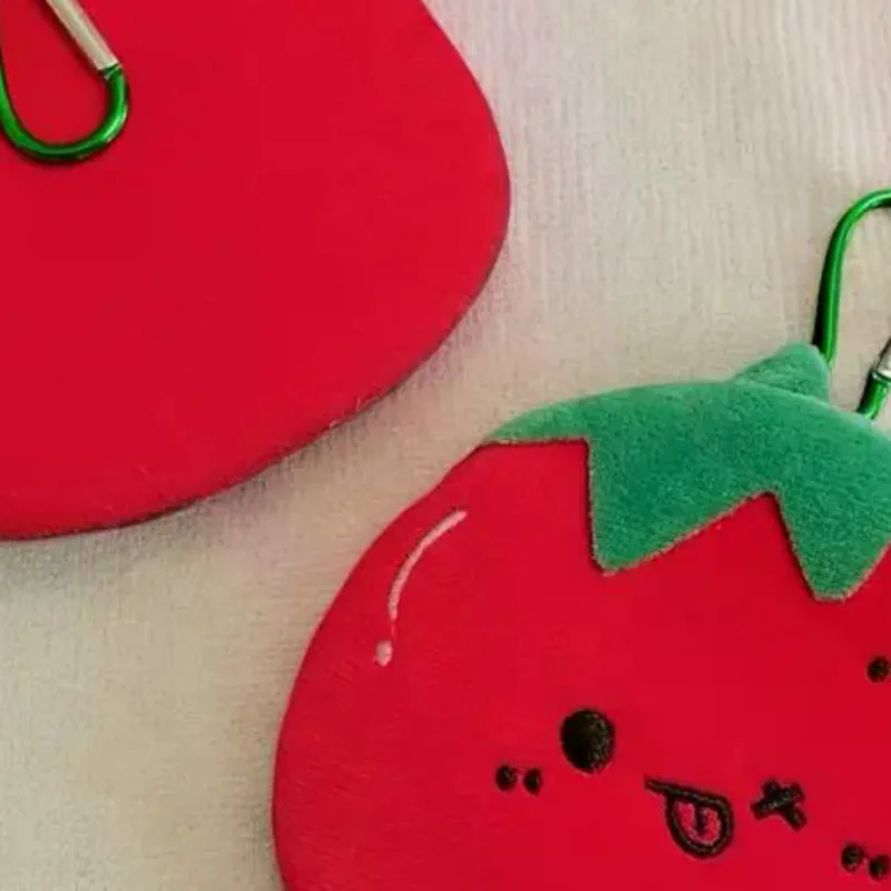 Cartoon Plush Tomato Coin Purse Pendant Cute Portable Wallet Storage Pouch Hanging Ornament Bag Decoration Accessories Gift