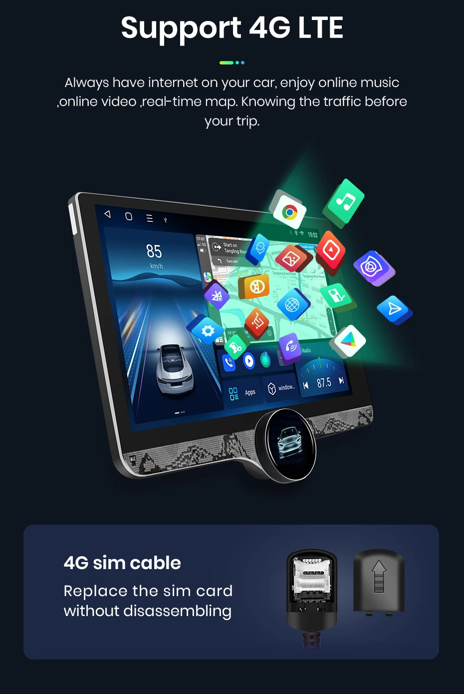 Junsun 11,5 Zoll 2K Touchscreen Kabelloses CarPlay für Apple Universelles Autoradio Android Auto Stereo Multimedia-Videoplayer Intelligente Fahrzeugsysteme 2 Din Autoradio-Haupteinheit GPS-Navigation BT 4G WIFI 8-Kern FM AM DSP RDS SWC DAB – Detail 19