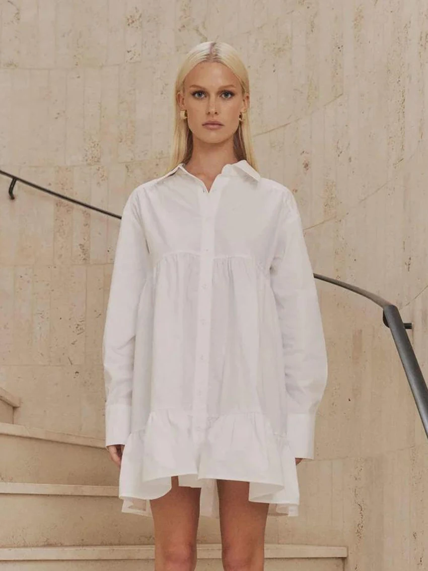 

Хлопковая женская ночная рубашка Marthaqiqi с длинными рукавами, сексуальная пижама с отложным воротником, повседневное мини-платье, свободная женская ночная рубашка