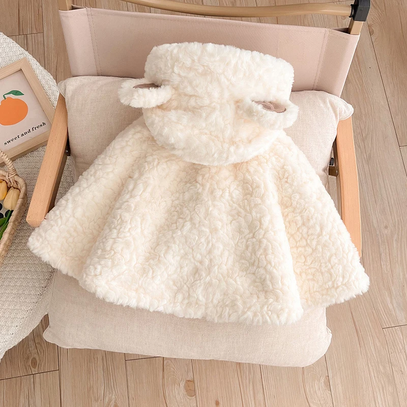 IYEAL Winter Baby Cute Cloak New Baby Clothing Baby Thickened Cloak Winter Cartoon Hooded Ears Warm Plus Fleece Coat