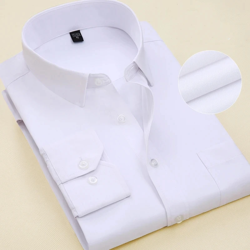 New Men Classic Long Sleeve Dress Shirt Regular Pocket Fit Formal Business Work Office Casual Button White Social Shirts S-7XL