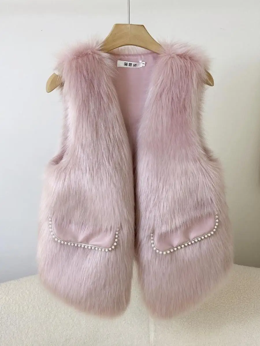 

Women's Winter Faion Svel Faux Fur Vest Cotton Lined Outerwear Simple Versatile Sle Casual Leisure Design