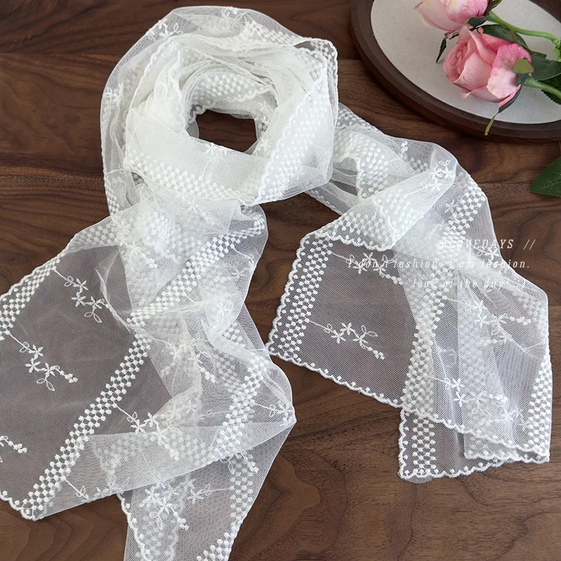 

Lace Scarf Long Embroidered Floral Retro Versatile Wrap Spring Summer Lightweight Soft Premium Women Decorative Accessory