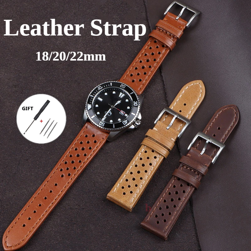 

Cowhide Breathable Watch Band for Seiko 18mm 20mm 22mm Leather Strap for Tag Heuer Women Men Belt Watchband Accessories