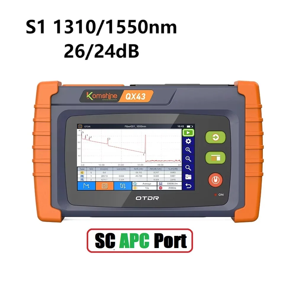 KOMSHINE FTTX OTDR QX43 SM/PON touchscreen OTDR tot 9 golflengten W/OPM, VFL, OLS, RJ45-functie SC/FC-tips kunnen veranderen