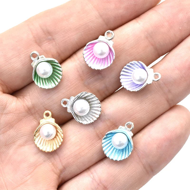 10pcs Mixed Color Fashion Imitation Pearl Shell Charms For DIY Bracelet Necklace Earrings Jewelry Making Accessories view 3