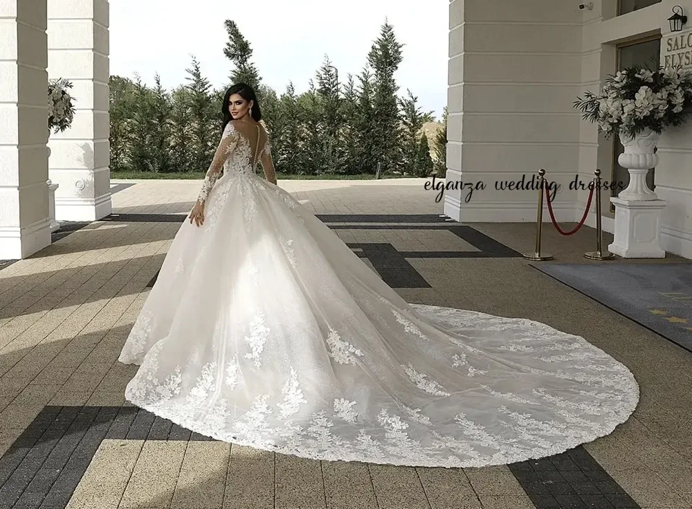 Роскошные церковные свадебные платья с вырезом по индивидуальному заказу, кружевное платье с длинными рукавами и бисером, прозрачное платье невесты, бальное платье Vestido de novia