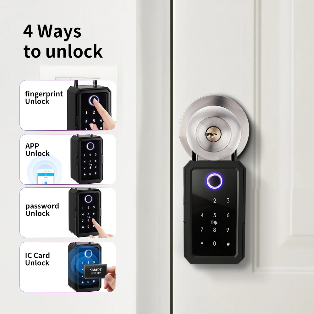Smart Key Lock Box Wireless Lock Box with App and Share ekey Bluetooth Key Lockbox Door Handle Biometric Lockbox Wall Mounted
