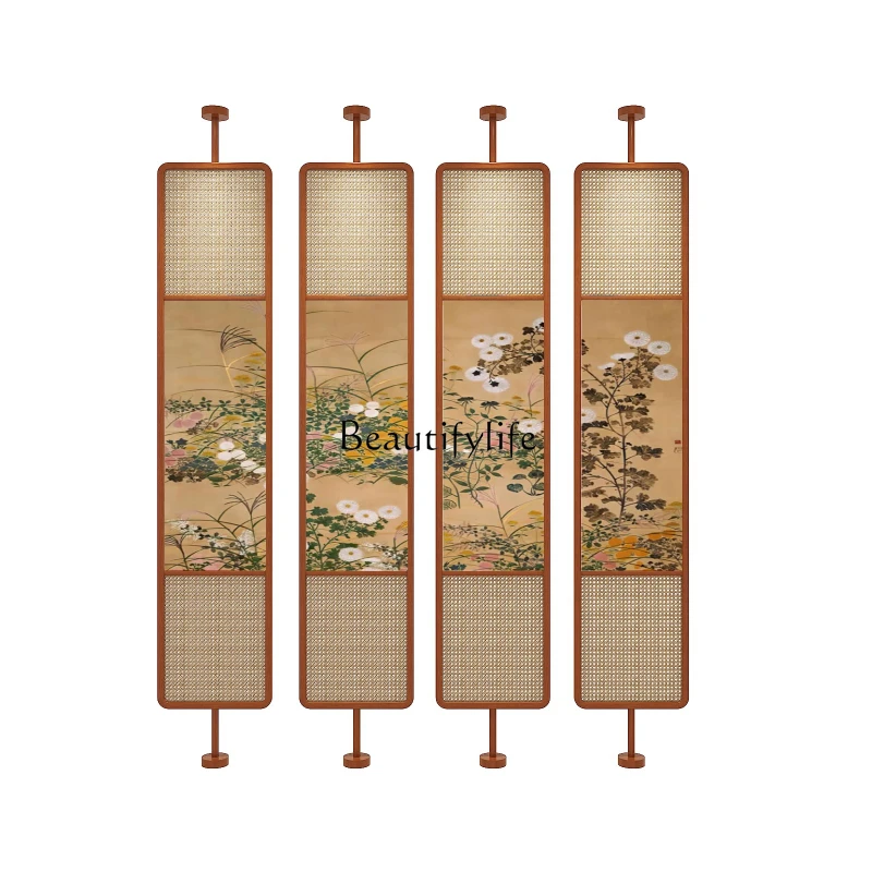 

4Medieval simple screen partition solid wood rotatable living room home rattan entrance