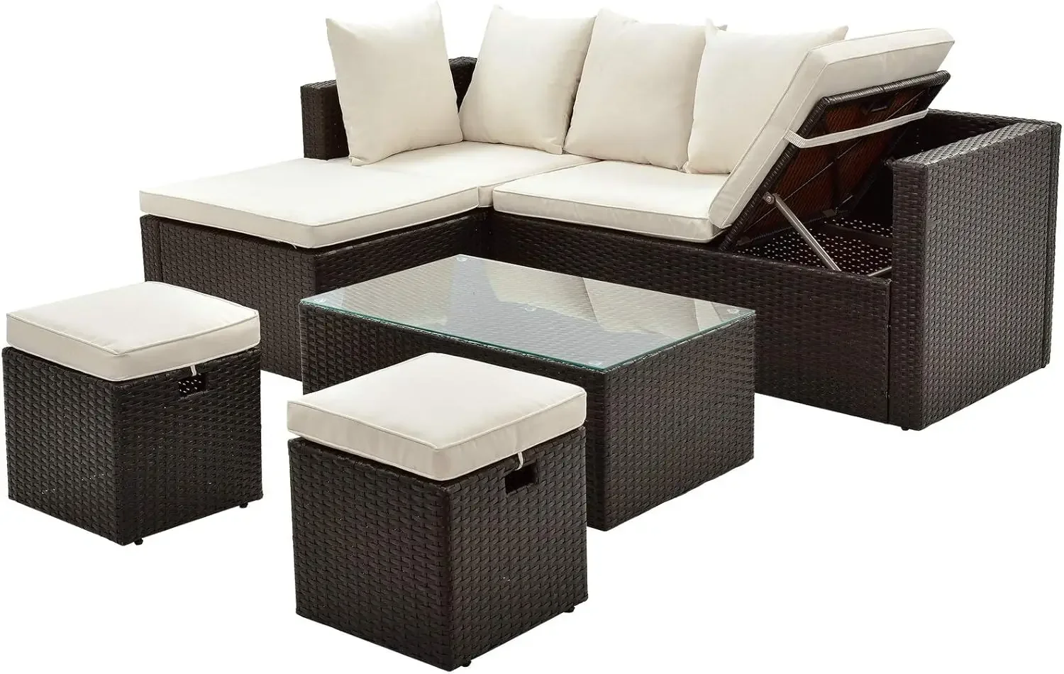 2/5 Pieces Outdoor Patio Wicker Sofa Set, Rattan Furniture Sets,with Cushions for Garden Lawn Poolside