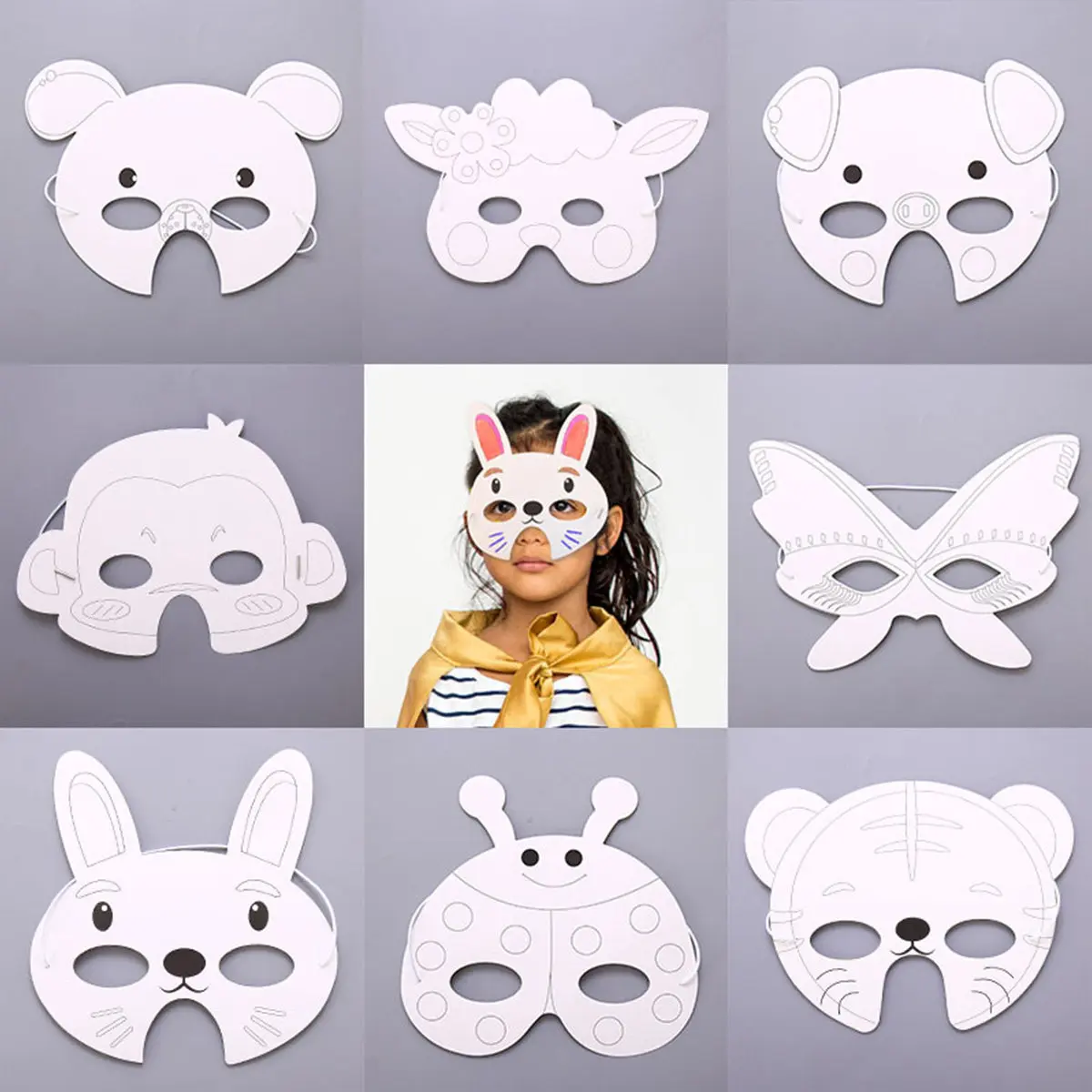 15Pcs Hand-Painted Animal Paper Masks DIY Set Painting Craft Materials for Kids Creativity Development Role Play Party