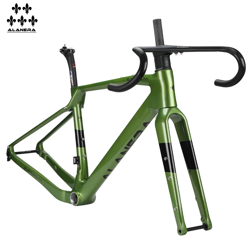 

Pearlescent Green 2025 New ALANERAl gravel carbon fiber bicycle frame, off-road melon bike, road frame with handlebar seat tube