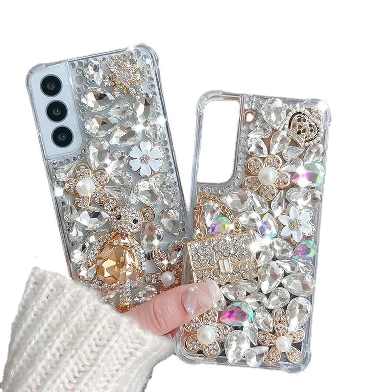 Sparkling Rhinestone Phone Case with DIY Diamond Flower Cover for Xiaomi 12 13 Redmi Note 10 11 12 13 Pro Plus