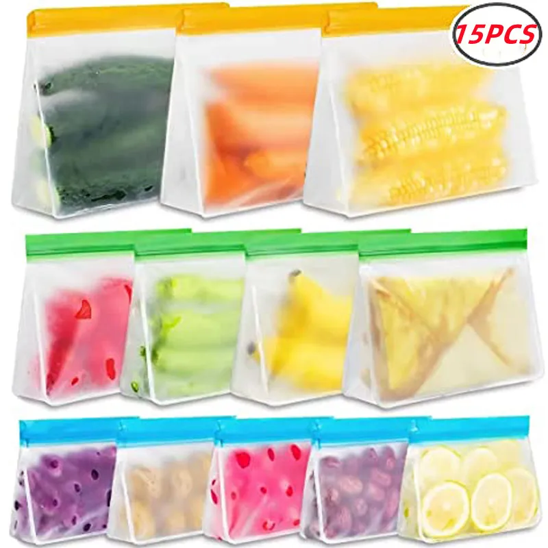 

3/5 PCS Reusable Ziplock Sealing Freezer Bag EVA Food Storage Bags Leakproof Silicone Fresh-keeping Food Packing Wrap Organizer