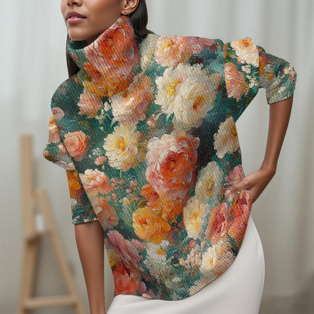 

Новинка 2023 года, женский свитер с длинными рукавами, тропические цветочные узоры, тропические цветочные узоры, свитер с длинными рукавами