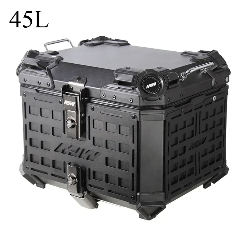 

Universal Aluminum Motorbike Trunk 45L Motorcycle Tail Box Rear Luggage Storage Tool Case Helmet Box with Bracket Base Plate