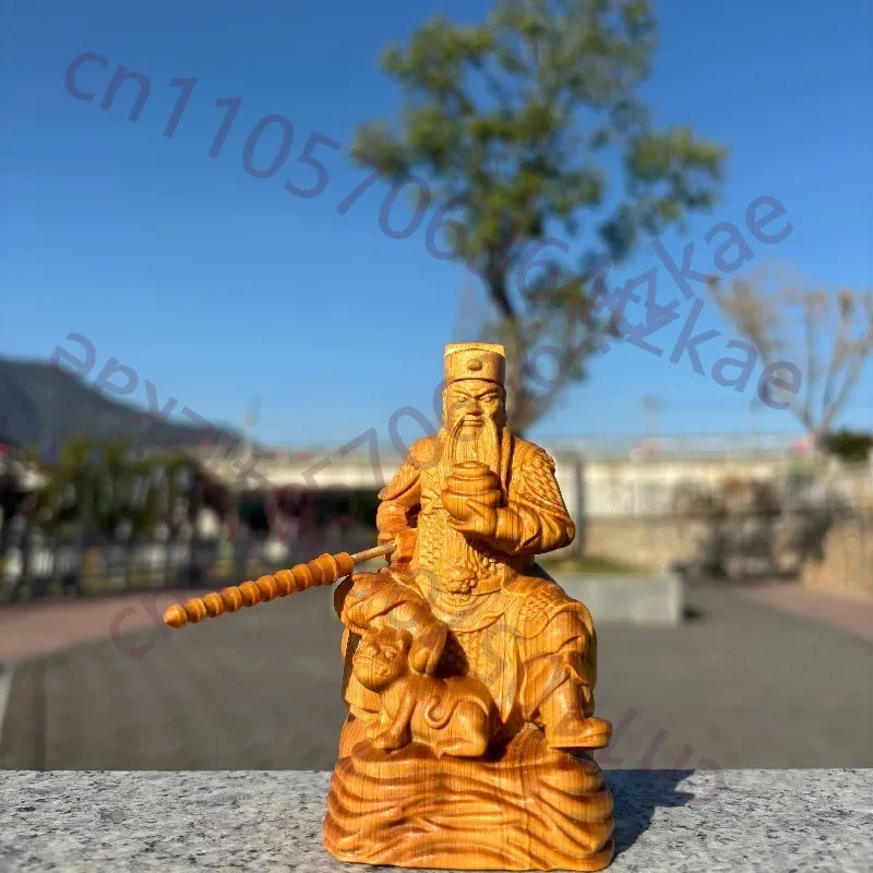 Hand-Carved Cypress Wood Zhao Gongming Statue - 4.3
