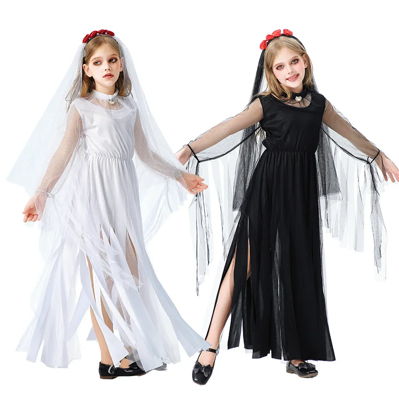 

Girl Halloween Witch Costumes Girls Role Play Evil Devil Bride Fancy Dress Cosplay Vampire Performance Dress Up Costume