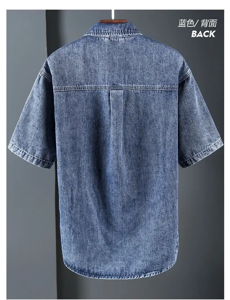 Chemise en denim à manches courtes pour hommes, chemise en coton, vêtements de travail décontractés, streetwear tendance, vêtements d\'été, nouveau