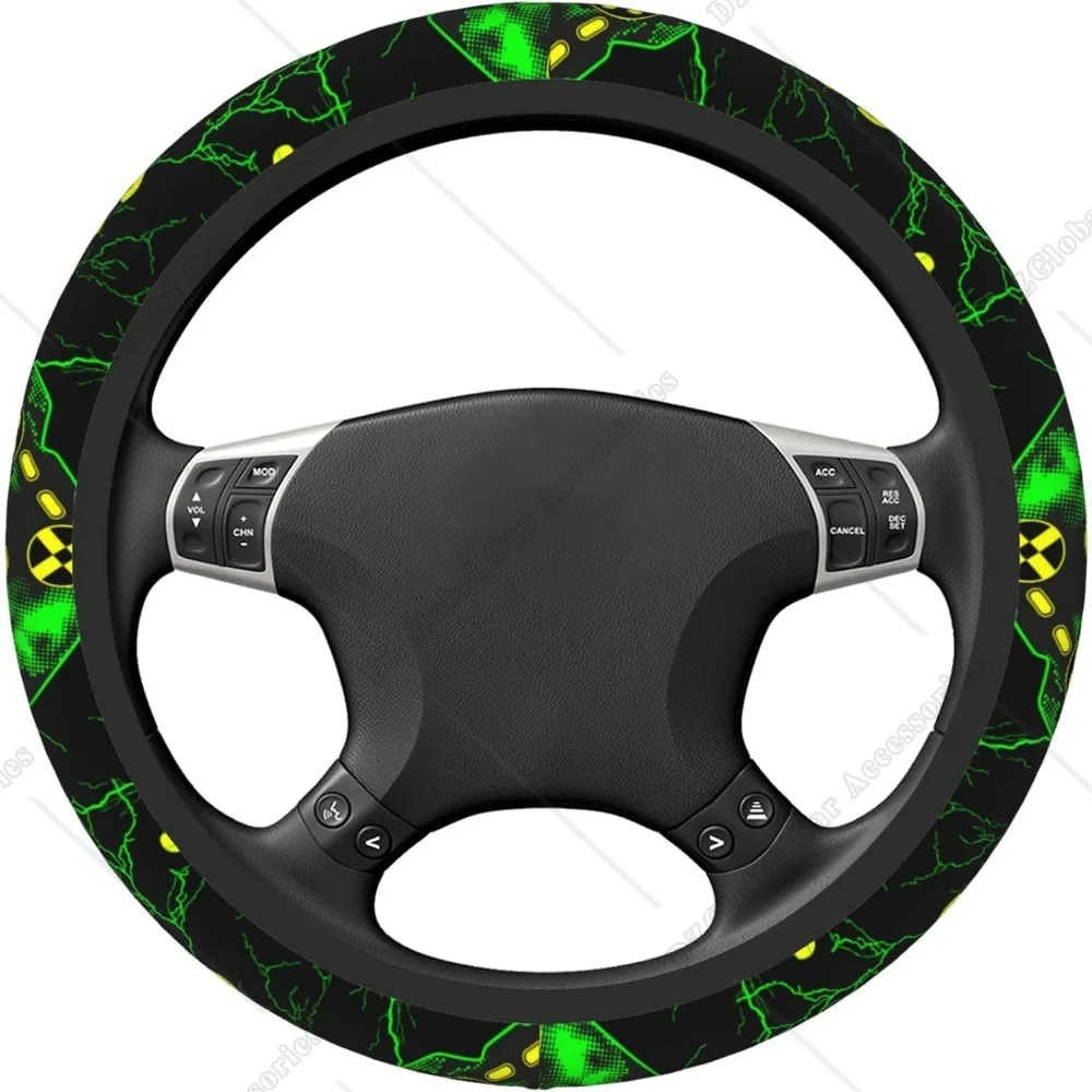 Cool Green Video Game Weapon Pattern Car Steering Wheel Cover Universal Standard 15 Inch Car Decoration Accessories