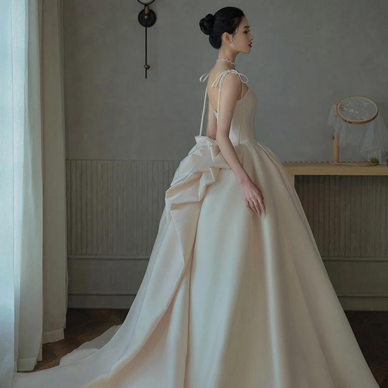 Vestido de novia de princesa con tirantes finos, traje de Boda sin mangas con lazo, corte en A, con cordones