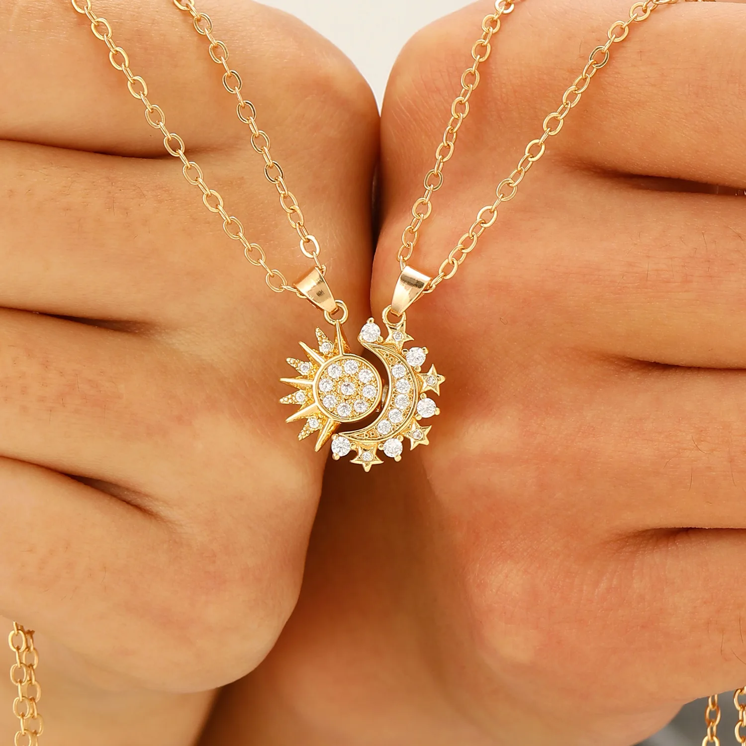 LATS New Copper Magnetic Sun Moon Necklace for Women Men Couple Fashion Chain Good Friend Gifts Trend Jewelry Accessories view 3