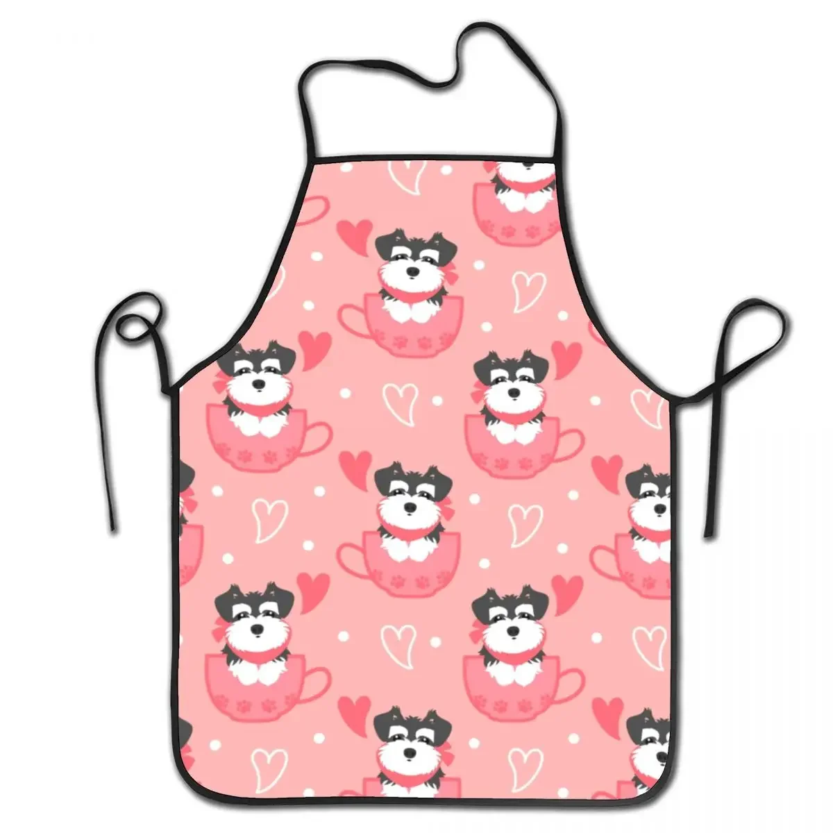 Unisex Love Teacup Miniature Schnauzer Puppies Bib Apron Adult Women Men Chef Tablier Cuisine for Kitchen Cooking Dog Gardening