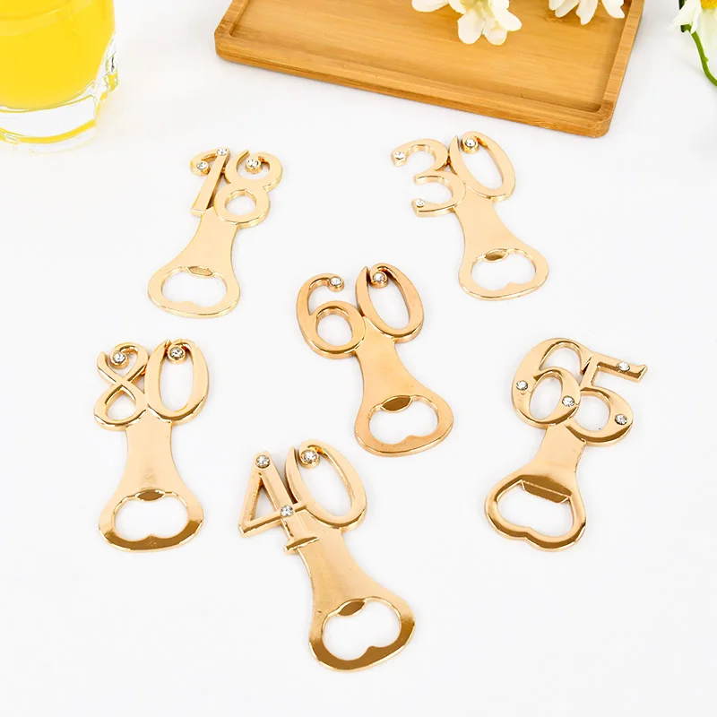 1/5pcs Golden Birthday Bottle Opener 30th 40th 60th Birthday Party Gifts Souvenir For Guests Wedding Anniversary Favors Decor