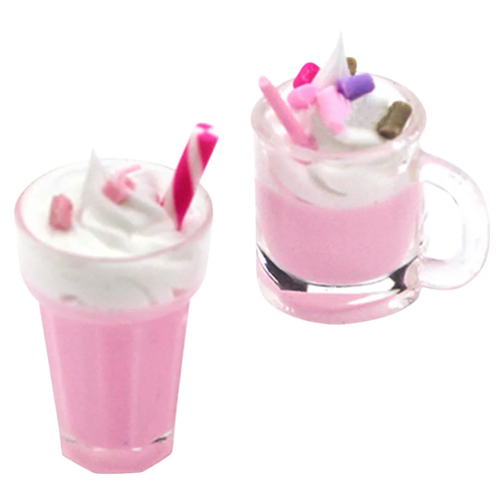 2 Pcs Mini Strawberry Milkshake Miniature Dollhouse Accessories Fake Ice Cream Model Ice-cream