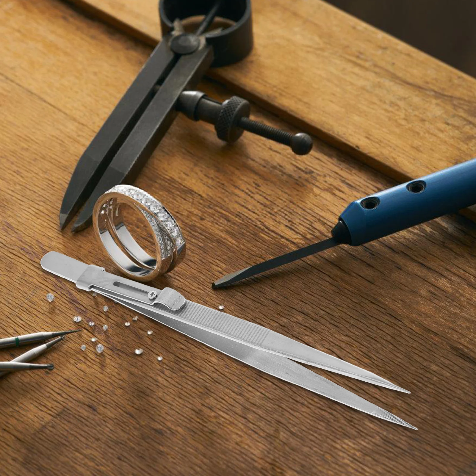 

1 set Diamond Jewelry Tweezers Stainless Steel Locking Extended Handle Non-Slip For Crafting Watch Repair