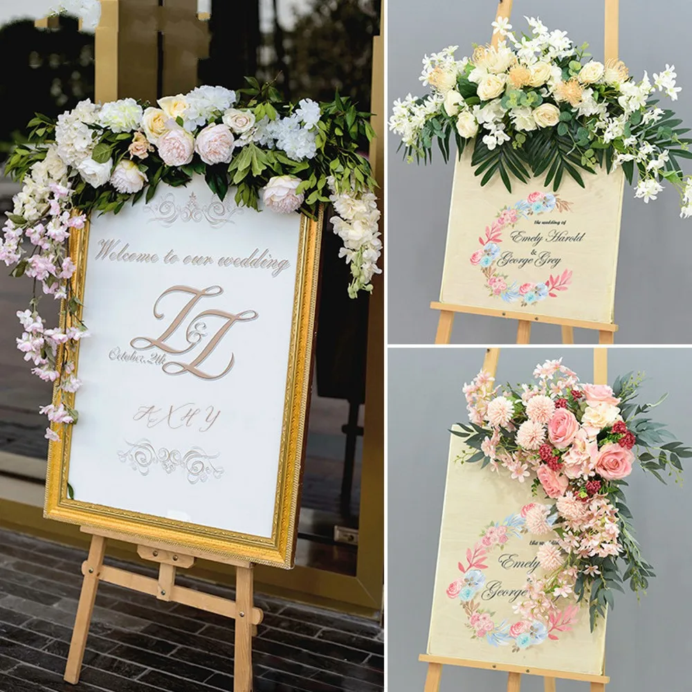 

Wedding Flower Row Welcome Sign Simulation Floral Hotel Guide Decorations Photography Props Home Door Flower