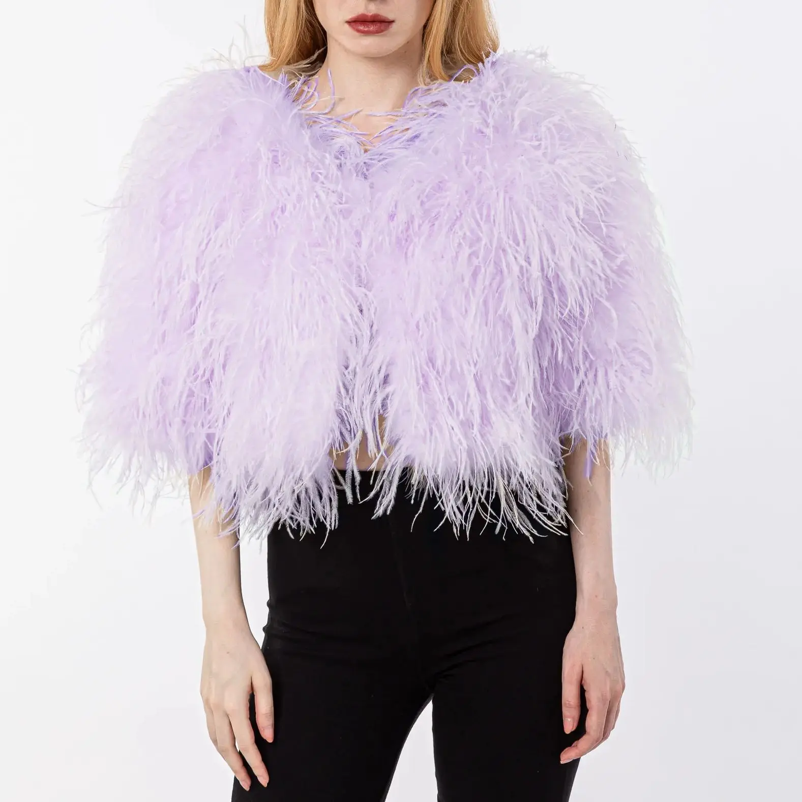 Peach Fuzz Real Ostrich Feather Small Coat for Women, Furry Pink Jacket, High Quality, New