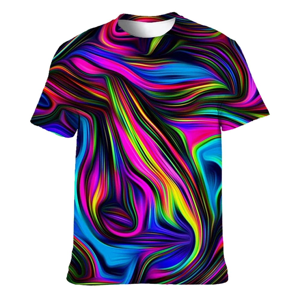 

New Colorful Men's T-shirt 3D Printed Neon Abstract Cotton T-shirt Short Sleeves