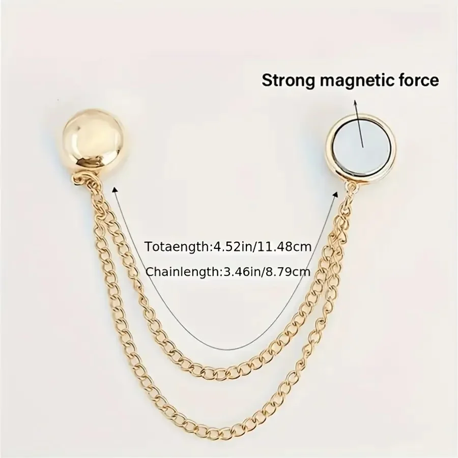3 Pcs Women’s Magnetic Clothing Clips, Adjustable Chain with Ball Decorations, Alloy Polished Ends, Fits Shirts, Sleeves, Skirts