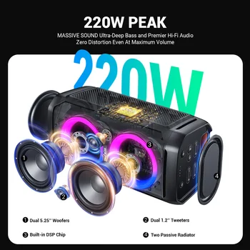 W-KING T11 Bluetooth Speakers,100W RMS, IPX6 Waterproof, BT 5.3 Portable Party Boombox Wireless Deep Bass/115dB Loud Massive Sound 5