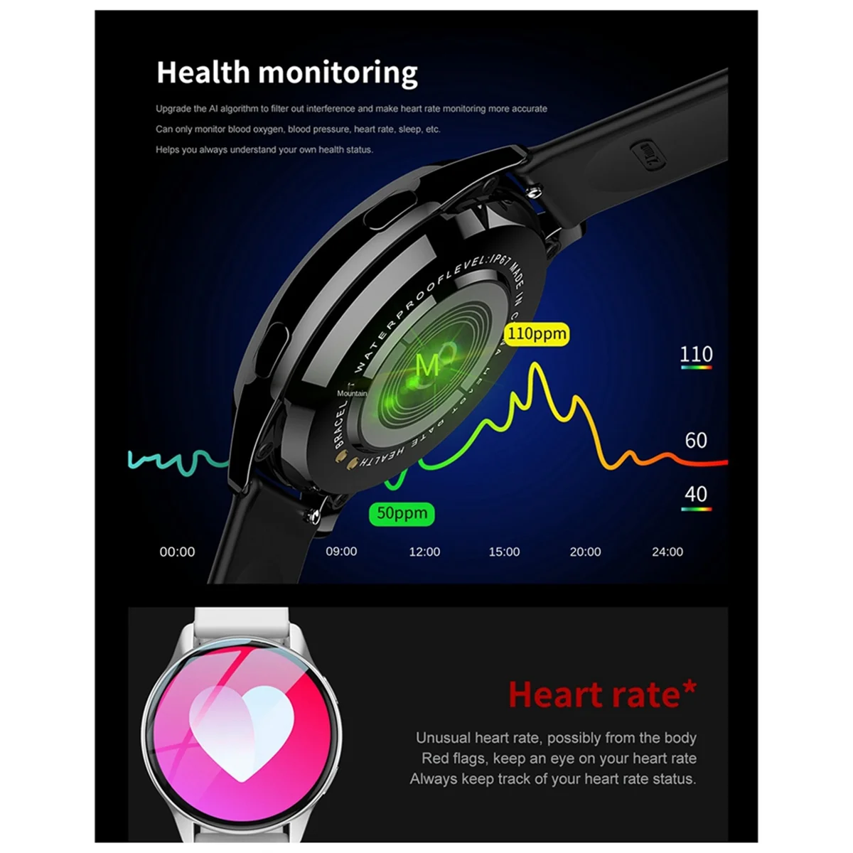 ممتاز! ساعة ذكية T2pro، ساعة رياضية لتتبع اللياقة البدنية، مقاومة للماء، ساعة ذكية لمعدل ضربات القلب، فضية