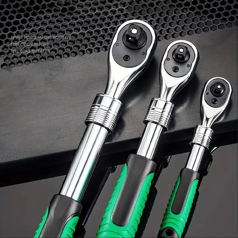 Retractable 72-Tooth Ratchet Set, 1/4", 3/8", 1/2" Drive with Rotating, Reversible Socket Wrench - Mechanical Tool