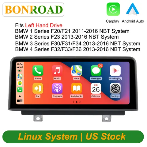 Bonroad 10.25" Wireless Apple CarPlay Android Auto Multimedia Display Screen For BMW 1 2 3 4 Series F20 F21 F22 F30 F31 F32 F33