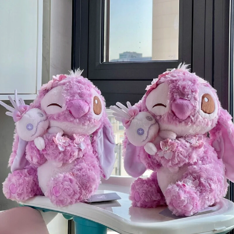 디즈니 카와이 스티치 핑크 사쿠라 플러시 장난감 인형 베개 부드러운 소녀 선물 박제 동물 Collectible 귀여운 베개 도시 장식품