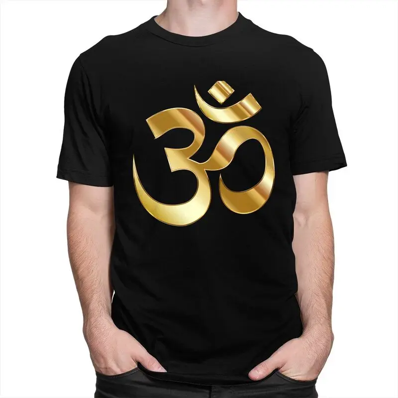 Custom Male Gold Om Logo T Shirts Short-Sleeve Cotton T-shirt Casual Mandala Yoga Spiritual Meditation Tees Loose Fit Clothing