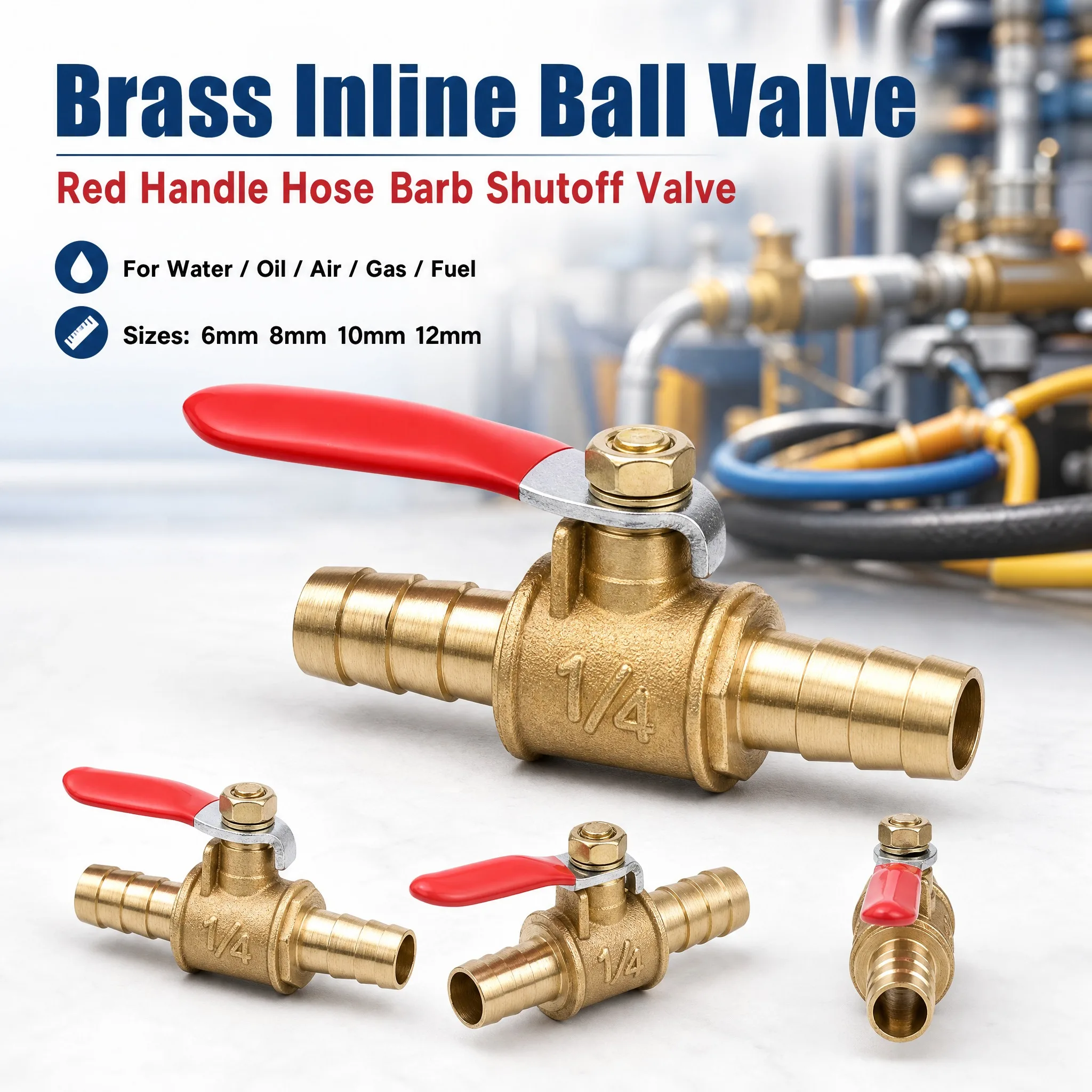 

Red Handle Small Valve 6mm 8mm 10mm 12mm Hose Barb Inline Brass Water Oil Air Gas Fuel Line Shutoff Ball Valve Pipe Fittings