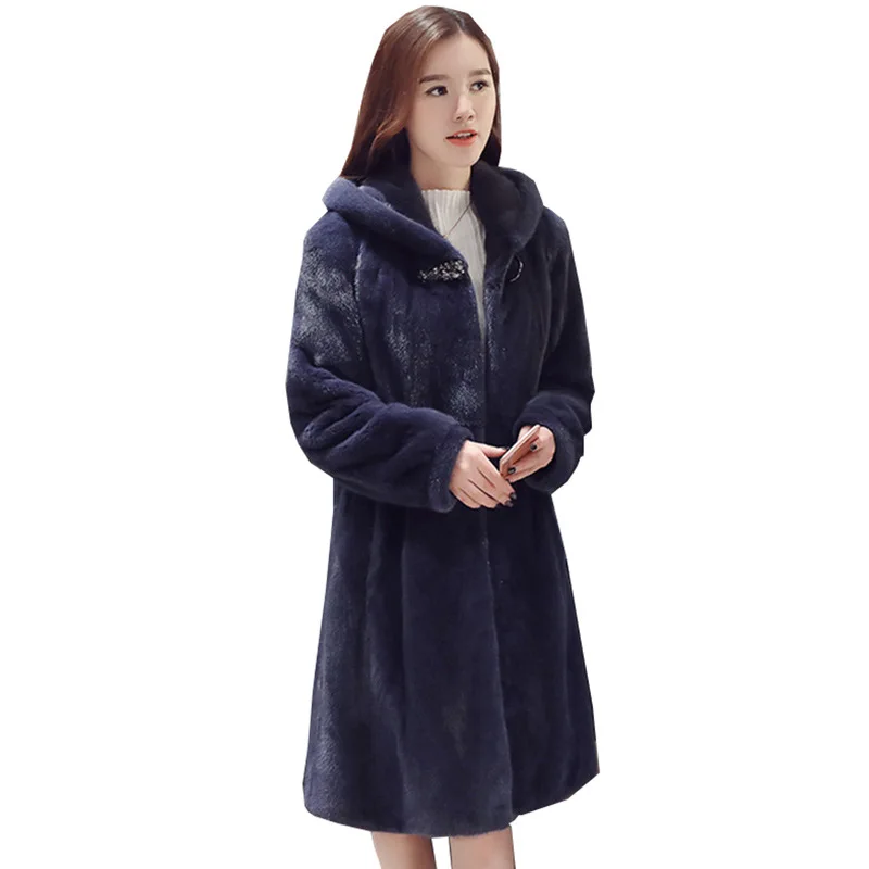 Autumn Winter New Women's Fur Coat Faux Mink Hair Coat Mid-length Hooded Windbreaker Slim Warm Thick Fashion Harajuku