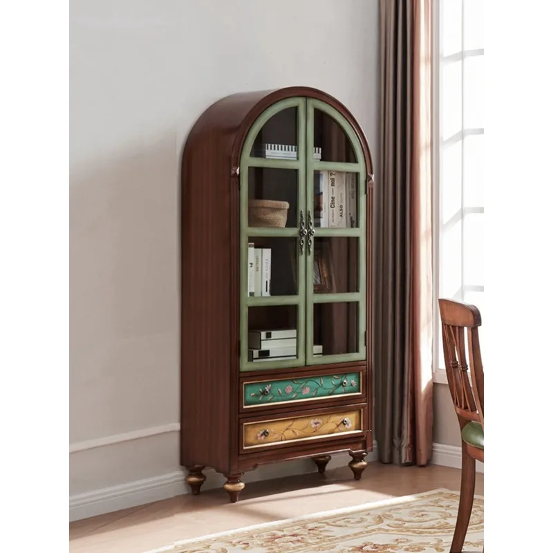 American bookcase with glass wine cabinet, two-door display cabinet, bookshelf furniture painted and packaged