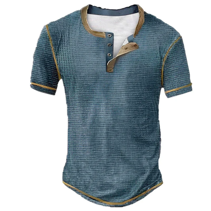 Herren V-Ausschnitt Knopfleiste Kurzarm-Oberteil Schnelltrocknend Herren Vintage-Kleidung Personalisiertes Sommer-Freizeit-T-Shirt Waffel-Großpullover