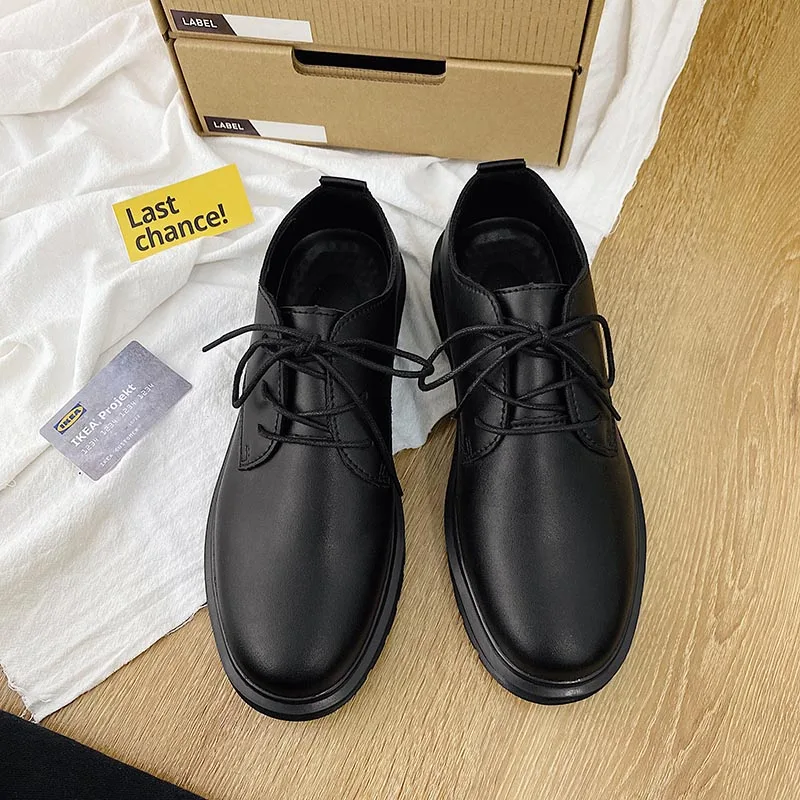 Unisex British Preppy Style Matt Black Leather School Students Men Women Boys Girls Anti Slip Oxfords Casual Shoes Boots 35-48