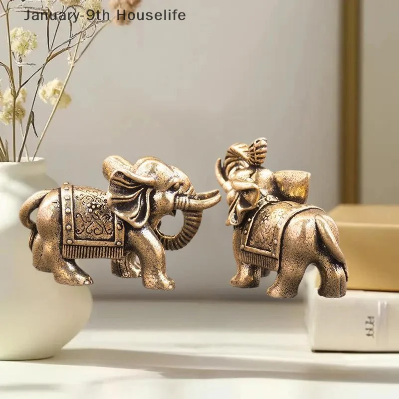 Copper Lucky Elephant Small Ornaments Brass Blessing Elephant Miniature Figurine Antique Bronze Animal Statue