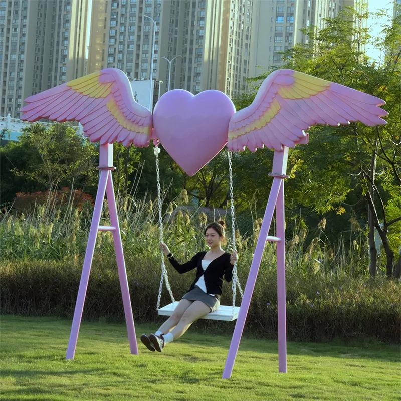 Clock in Sculpture Outdoor Tourist Attraction Park Green Interactive Preservative Wood Wrought Iron Swing Seat