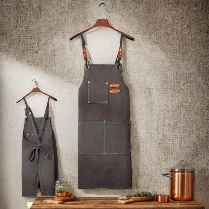 {CC44} 1 Pc Canvas Kitchen Aprons For Woman Men Chef Work Apron For Grill Restaurant Bar Shop Cafes Beauty Nails Studios Uniform